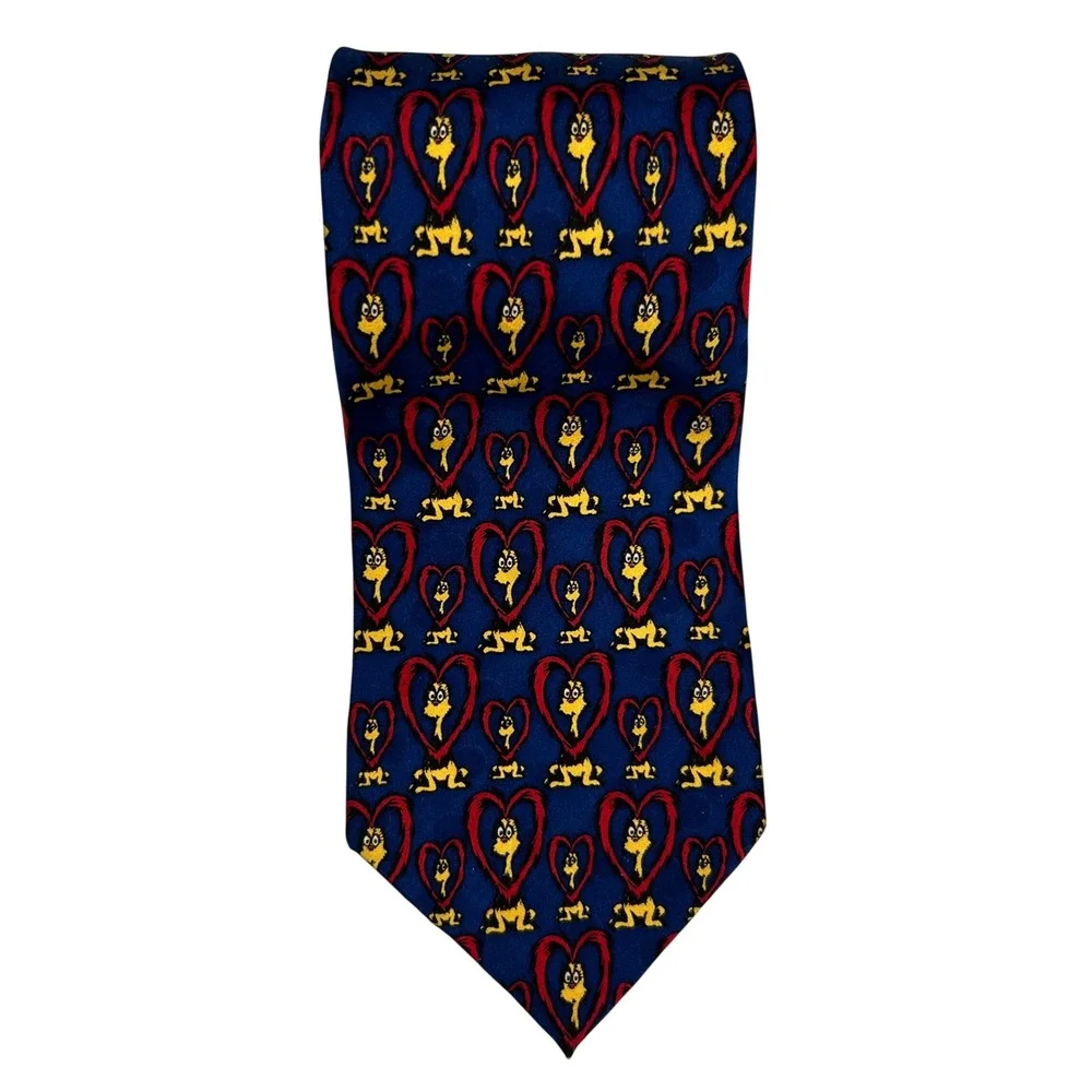 Vintage 1996 Dr Seuss If I Ran The Zoo Silk Tie Blue Red Heart Esprit Men Access